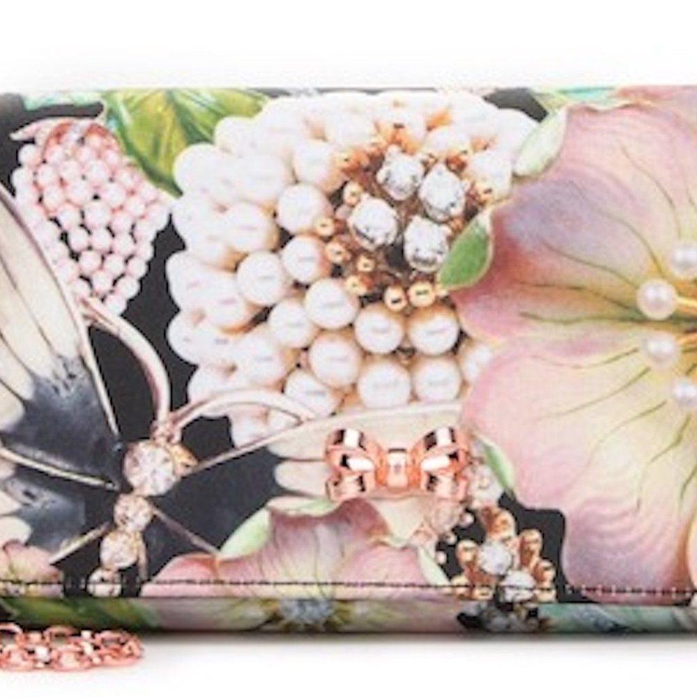TED BAKER London Evening Bag Jacquard Floral Gem Pearls Clutch Party Brunch